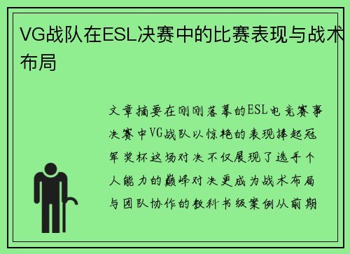 VG战队在ESL决赛中的比赛表现与战术布局